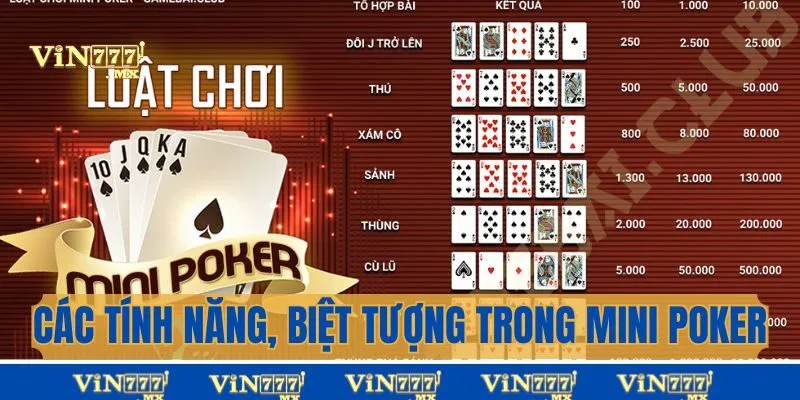 Các tính năng, biểu tượng trong Mini Poker Vin777